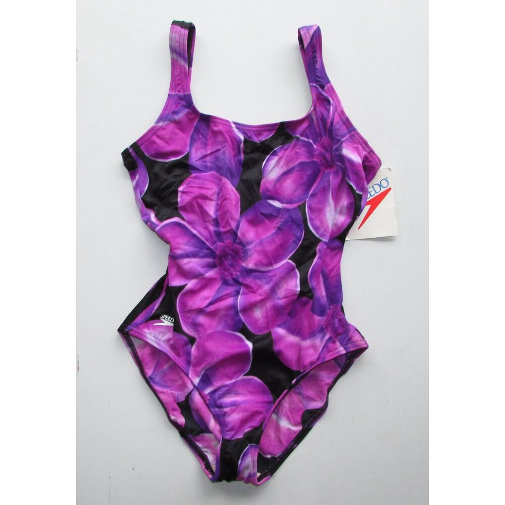 SPEEDO Purple Floral 1 Piece Swimsuit - Sz 8 - NEW